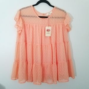 Peach-Pink Swiss Dot Tiered Top